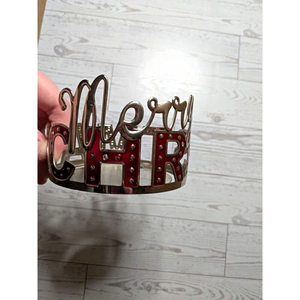 Bath & Body Works Merry Christmas 3-Wick Candle Holder Sleeve Red Silver